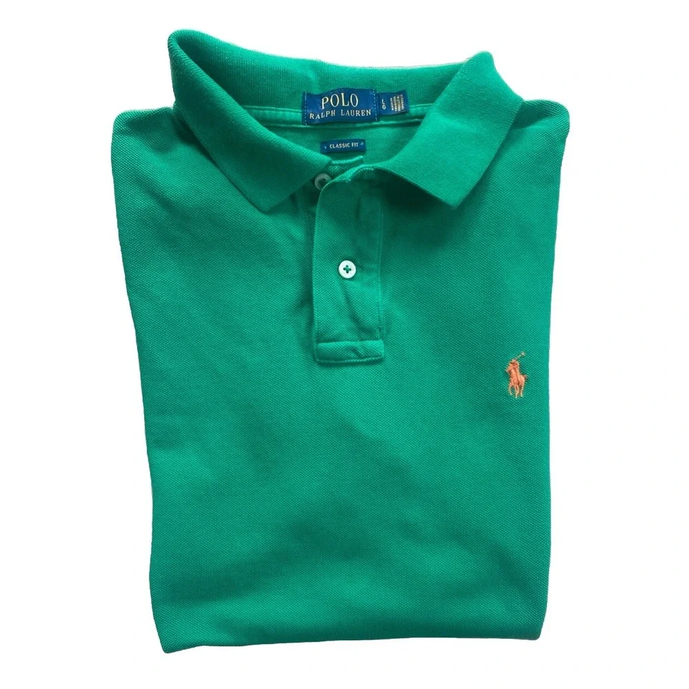 POLO RALPH LAUREN Classic Fit Polo Shirt Green Orange Polo Size Large